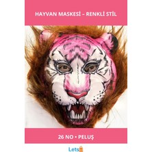 Letsii Kahverengi Saçlı Pembe Yüz Peluş Kurt Kaplan Maskesi 26 No