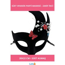 Letsii Siyah Incili Taşlı Süet Venedik Parti Maskesi