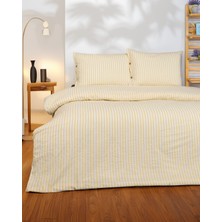 Mirvona Home Sarı Çizgili Tek Kişilik Lastikli Çarşaflı Nevresim Takımı