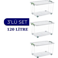 Loremp Tekerlekli Saklama Kutusu 120 Litre Şeffaf 3 Adet Saklama Kabı Mutfak/banyo Çok Amaçlı Saklama