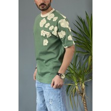 Alışveriş Sokağı Bisiklet Yaka Omuz Desenli Yazlık Lacivert Tişört