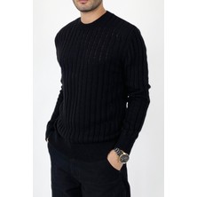 Alışveriş Sokağı Oversize Çizgili Desenli Bisiklet Yaka Triko Kazak