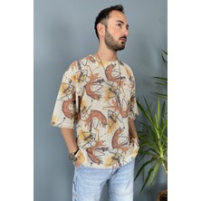 Alışveriş Sokağı Oversize Bisiklet Yaka Jakarlı Turkuaz Tişört