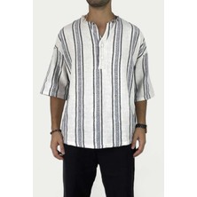 Alışveriş Sokağı Yeşil Oversize Yazlık Keten Yarım Gömlek