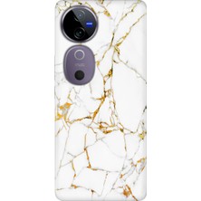 Nurdic Vivo V40 5g Kılıf Vivo V40 Desenli Silikon Sarı Beyaz Mermer