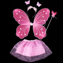 MiraLive Toz Pembe Kelebek Kostümü - Toz Pembe Kelebek Kostüm Aksesuar Seti 4 Parça (K95)