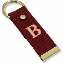 Tesbihane Çelik Tokalı - Kişiye Özel Anahtarlık - Bordo Renk - Dayanıklı Kumaş Üzerine Harf - Sembol Nakışlı