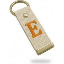 Tesbihane Çelik Tokalı - Kişiye Özel Anahtarlık - Ekru Renk - Dayanıklı Kumaş Üzerine Harf - Sembol Nakışlı