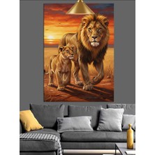 Artmeg Afrika Bozkırlarında Gezen Aslan ve Yavrusu  Dekoratif Kanvas - Mdf Ahşap Tablo