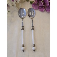 2 Parça Rustik Porselen Salata Servis Kaşık Seti Antik