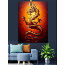 Karizma Tablo Altın Ejderha Efsanevi Figür Dekoratif Kanvas - Mdf Ahşap Tablo