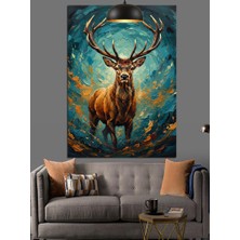Artmeg Geyik Boynuzları Parlak Orman Dekoratif Kanvas - Mdf Ahşap Tablo