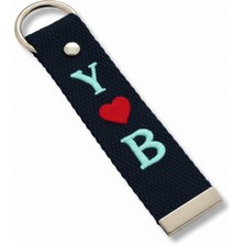 Tesbihane Çelik Tokalı - Kişiye Özel Anahtarlık - Lacivert - Dayanıklı Kumaş Üzerine 2 Harf - Sembol Nakışlı