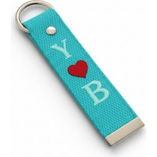 Tesbihane Çelik Tokalı - Kişiye Özel Anahtarlık - Turkuaz - Dayanıklı Kumaş Üzerine 2 Harf - Sembol Nakışlı