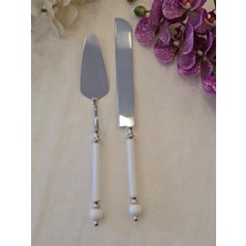 2 Parça Rustik Porselen Pasta Servis Kaşık Seti Gümüş