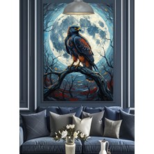 Artmeg Karga Mavi Ay Gece Dekoratif Kanvas - Mdf Ahşap Tablo