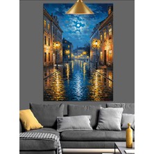 Karizma Tablo Gece Şehir Sokak Lambası Yansımalı Dekoratif Kanvas - Mdf Ahşap Tablo