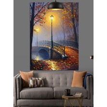 Karizma Tablo Sonbaharda Sokak Lambası ve Köprü Dekoratif Kanvas - Mdf Ahşap Tablo