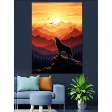 Artmeg Gün Doğumu Yalnız Kurt Dağ Manzarası Dekoratif Kanvas - Mdf Ahşap Tablo