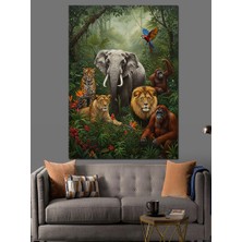 Karizma Tablo Tropikal Orman Hayvanları Topluluğu Dekoratif Kanvas - Mdf Ahşap Tablo