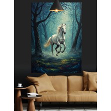 Karizma Tablo Ormanda Tek Boynuzlu Beyaz At Koşuyor Dekoratif Kanvas - Mdf Ahşap Tablo
