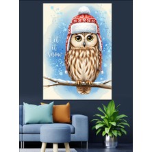 Karizma Tablo Noel Şapkalı Sevimli Baykuş Dekoratif Kanvas - Mdf Ahşap Tablo