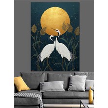 Karizma Tablo Gece Ay Işığında Aşık Leylekler Dekoratif Kanvas - Mdf Ahşap Tablo