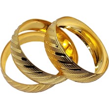 Fm 3 Adet 2 cm Genişliğinde Verevine Çizgili Model Düğün Nişan Şık Geceler 18 K Altın Kaplama Bilezik