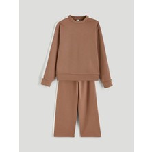 LC Waikiki Lcw Kids Kahverengi Bisiklet Yaka Kız Çocuk Sweatshirt ve Eşofman Altı