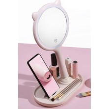 Gampus LED Makyaj Masası Aynası Taşınabilir Ayna Dokunmatik Şirin Makyaj Aynası Kulaklı Telefon Tutacaklı