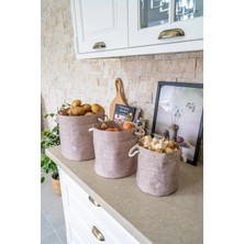 AyrStore Kulplu Yuvarlak Düzenleyici Çok Amaçlı Kolay Taşınabilen Organizer Keçe Sepet (3'lü Set)