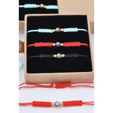 Gampus Nazar Boncuklu Kırmızı Mavi Siyah Renkli Ayarlanabilir Örgülü Bileklik Şans Bilekliği