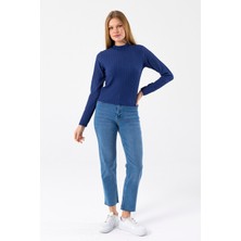 Giysa Kadın Dik Yaka Uzun Kollu Dokulu Bluz Lacivert - 26158