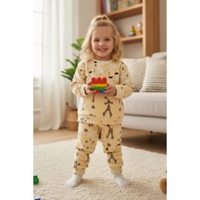 FullaModa Zürafa Desenli  Polar Unisex Çocuk Pijama Takımı