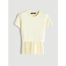 LC Waikiki Lcw Kids Sarı Bisiklet Yaka Kız Çocuk Tişört ve Etek