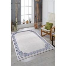 Vivaldi Home Art Deco 1011 Mavi Çerçeveli Akrilik Modern Yumuşak Dokuma Salon Mutfak Oturma Yatak Odası Halısı