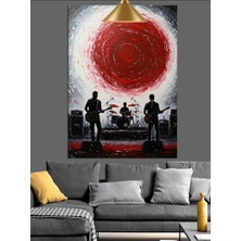 Karizma Tablo Kırmızı Ayda Konser Veren Insan Silüetleri Dekoratif Kanvas - Mdf Ahşap Tablo