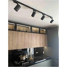 Nidage Siyah Kasa Ve Günışığı 4 Adet 270 Derece Dönen Led Ray Spot Lamba 1 Metre Raylı Armatür