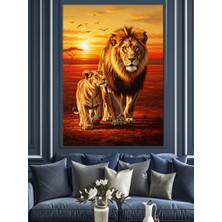 Karizma Tablo Parlak Aslan Kral Portresi Dekoratif Kanvas - Mdf Ahşap Tablo