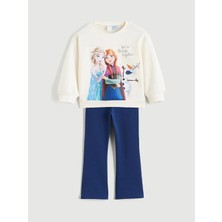 LC Waikiki Lcw Kids Ekru Elsa Baskılı Kız Çocuk Sweatshirt ve Tayt