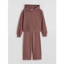 LC Waikiki Lcw Kids Kahverengi Kapüşonlu Kız Çocuk Sweatshirt ve Eşofman Altı