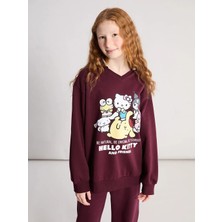 LC Waikiki Lcw Kids Bordo Polo Yaka Hello Kitty Baskılı Kız Çocuk Sweatshirt ve Eşofman Alt