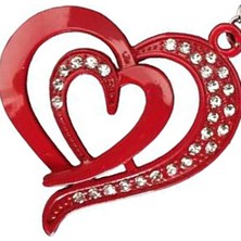 Gampus Boncuklu Metal Kırmızı Kalp Anahtarlık Şirin Metal Anahtarlık 2 Adet