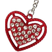 Gampus Boncuklu Metal Kırmızı Kalp Anahtarlık Şirin Metal Anahtarlık 2 Adet