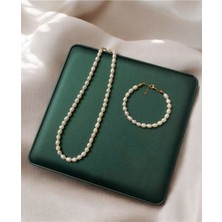 Taşmir Sertifikalı Gerçek Doğal Beyaz Orta Boy Arpa Inci Kadın Kolye Bileklik