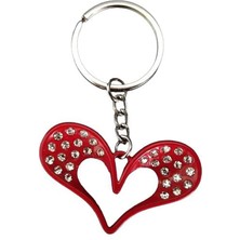 Gampus Parlak Boncuklu Metal Kırmızı Kalp Anahtarlık Şirin Metal Anahtarlık