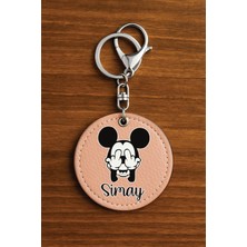 Nurdic El Yapımı Suni Deri Kişiye Özel Isimli Isim Yazılı Anahtarlık 6X6CM Pudrapembe Mouse