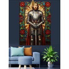 Artmeg Vitray Pencere Fonlu Şövalye ve Kılıcı Dekoratif Kanvas - Mdf Ahşap Tablo
