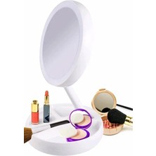 Gampus Yeni Nesil Katlanabilir 10X Büyüteçli LED Işıklı Çanta Boy Makyaj Aynası Seyehat Tipi Ayna Portatif