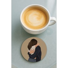 Nurdic Yuvarlak Pleksi Bardak Altlığı Baskı Desenli Tekli Sevgililer